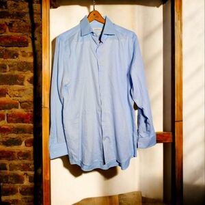 Collection By Michael Strahan sz 16 34/35 Men's Blue Dress Shirt French Cuffs